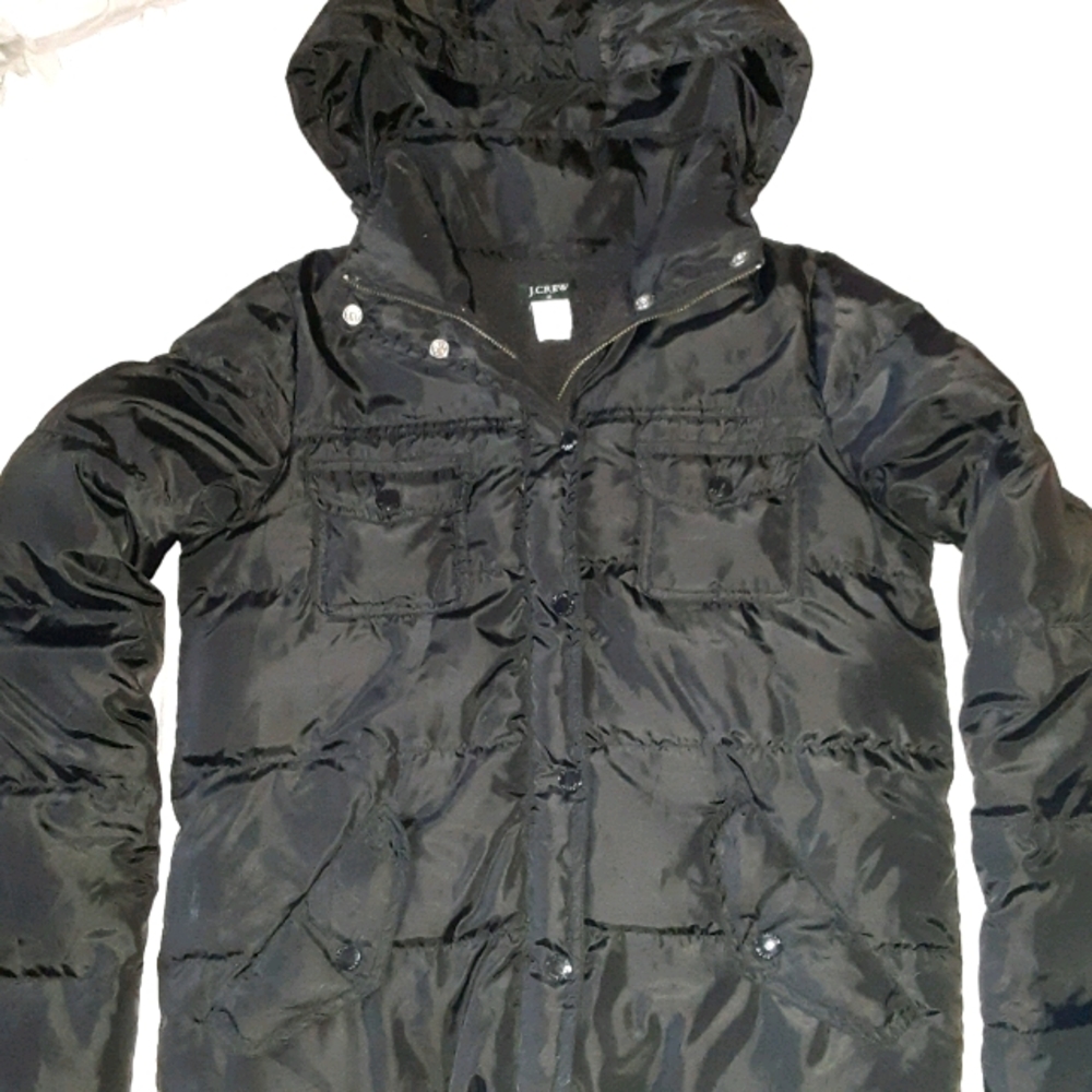 J. Crew Hooded Black Puffer Coat XS